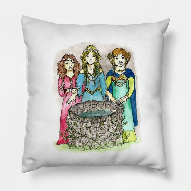 Urd, Verdande and Skuld Pillow by Freja