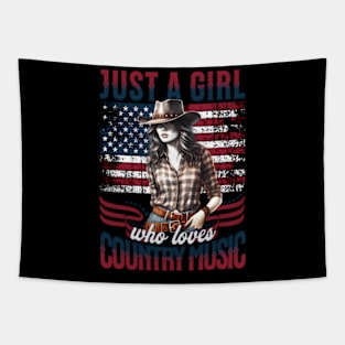 Just A Who Loves Country Music - Patriotic Cow Tapestry