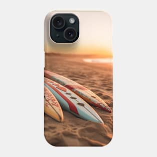 Surf School and Surfboards on the sunset beach sand Phone Case