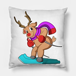 Reindeer as Skier with Skis Pillow