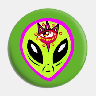 Colorful Three Eyed Alien  Head Illustration Pin