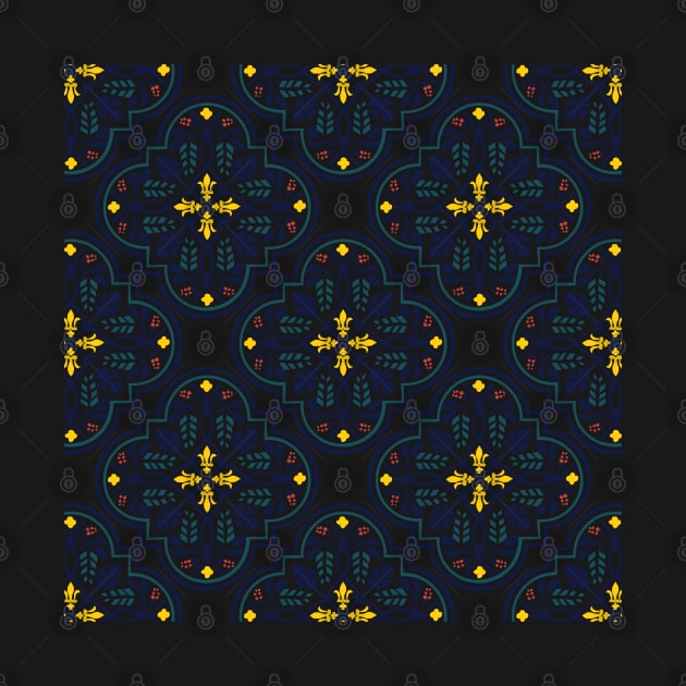 Blue Portuguese tile pattern on black by SamridhiVerma18