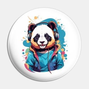 Happy Panda with Headphones Pin