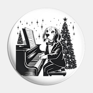 Beagle Playing Piano Christmas Pin