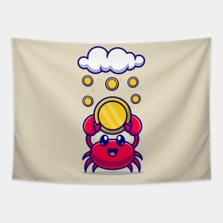 Cute Crab Holding Gold Coin Cartoon Tapestry