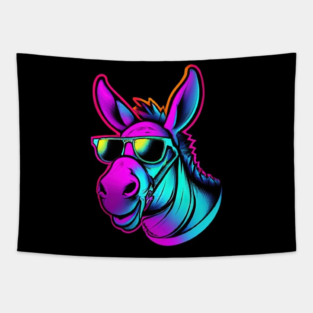 Synthwave Donkey Electro Retro Colorful Tapestry by BetterManufaktur