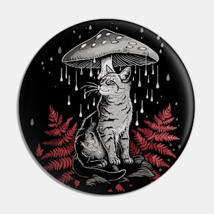 Retro Cute mushroom Cat Red Floral Garden Kitten Woodland Pin