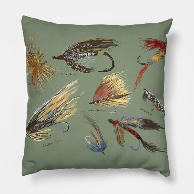 Fly Fishing with Hand Tied flies! Pillow by Salzanos