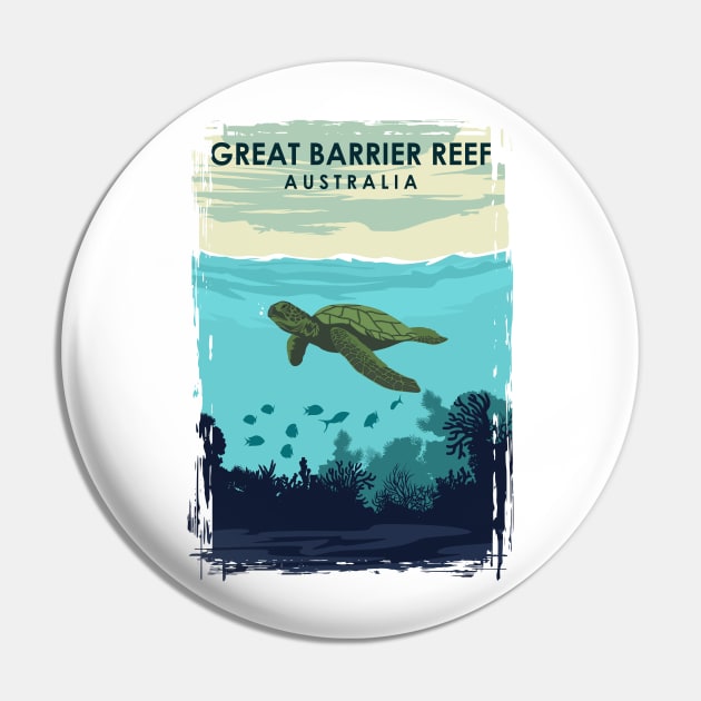 Great Barrier Reef Australia Queensland Vintage Travel Poster Pin by jornvanhezik