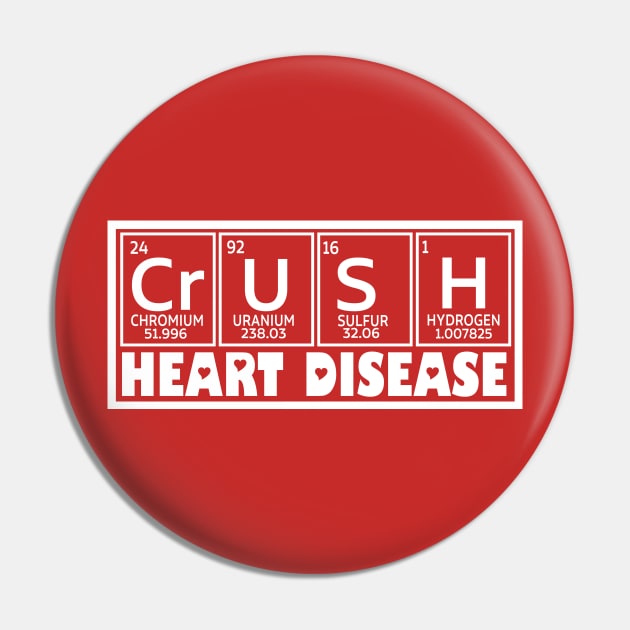 Crush Heart Disease Awareness, Periodic Table Heart Disease, Heart Warrior, Cardiology Patient Support Pin by artbyhintze