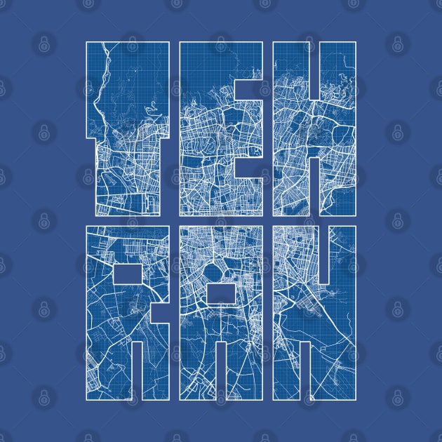 Tehran, Iran City Map Typography - Blueprint by deMAP Studio