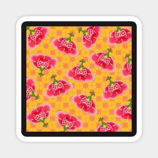 Chinese Vintage Pink and Red Flowers with Yellow and Orange Tile - Hong Kong Traditional Floral Pattern Magnet