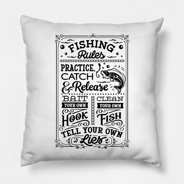 Fishing Rules Pillow by Myartstor 