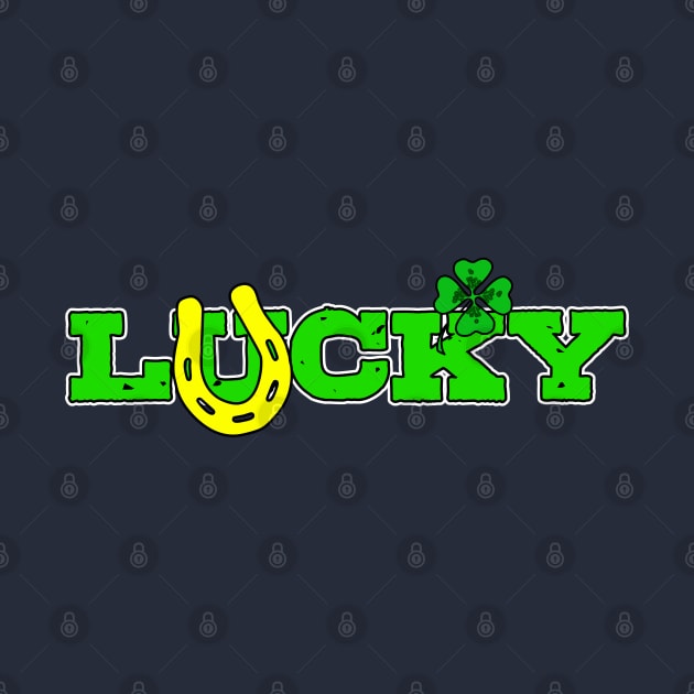 St Patricks Day lucky green clover and horseshoe by GlanceCat