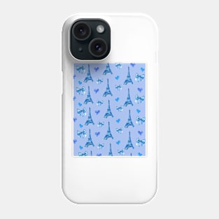 Girly Eiffel Tower Pattern in Watercolours Light Blue Background Phone Case