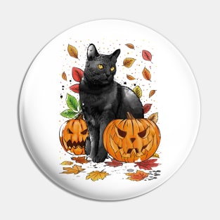 Cat Leaves and Pumpkins Pin