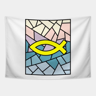 The ancient sign of the early Christians is a fish. Tapestry