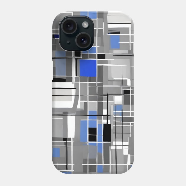 Blue Gray Black And White Abstract Rectangles Phone Case by EdwinPlenzler