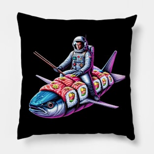 Astronaut Flying a Tuna Sushi Roll Pillow