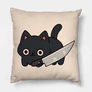 Cute Black Cat With Knife Pillow