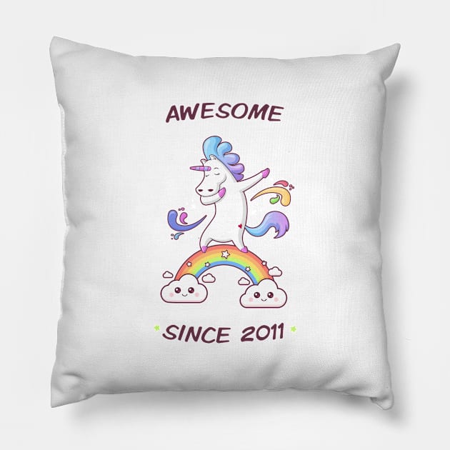 Awesome Since 2011 - Dabbing Unicorn - 7th Birtday Pillow by zoljo