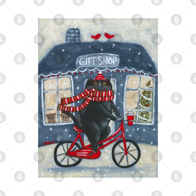 Christmas Gift Shop Bicycle Ride by KilkennyCat Art