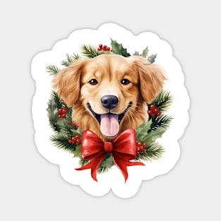 Christmas Golden Retriever Dog Wreath Magnet