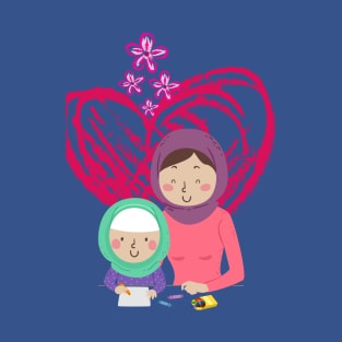 Muslim Mom and Child coloring together T-Shirt