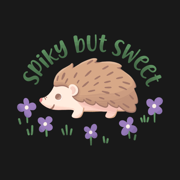 Spiky But Sweet Cute Introverted Hedgehog with cute purple flowers by aaronsartroom