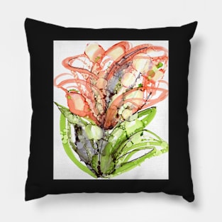 Orange Lilly, Abstract Art, Floral Painting, Orange and Green Pillow