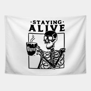 Caffeine Addict Skeleton Quirky Coffee Lover Design Tapestry