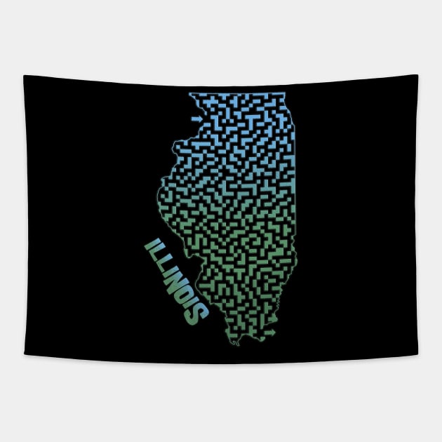 Illinois State Outline Maze & Labyrinth T-Shirt Tapestry by gorff