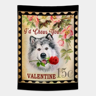 Alaskan Malamute Vintage Valentine Funny Dog With Rose Tapestry