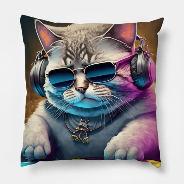 Purrfect Beats - DJ Cat Pillow by Salaar Design Hub