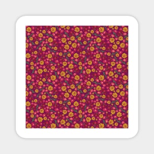 Scattered yellow and pink flowers on a purple background. Magnet