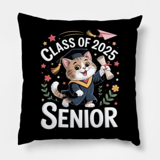 Womens British Longhair Cat Graduation Class Of 2025 School Senior Pillow