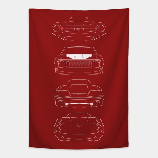 Evolution of the Ford Mustang - front stencil, white Tapestry by mal_photography