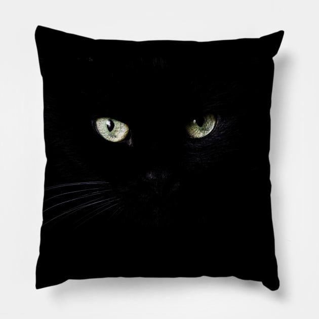 Black cat face and eyes Pillow by EvgeniiV