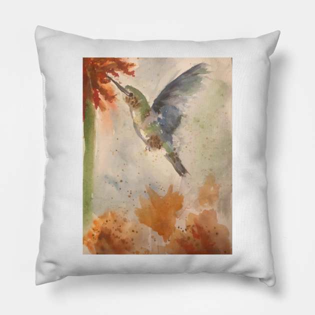 Watercolor hummingbird Pillow by BakersDaughter