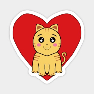 Kawaii Yellow Cat Inside A Heart Magnet