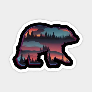 BEAR SILHOUETTE WITH FOREST AND WILDERNESS Magnet