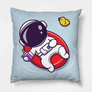 Cute Astronaut Summer Floating On Beach With Balloon Pillow