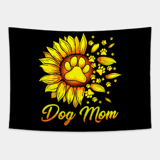 Funny Cute Dog Mom With Dog Paws Sunflower Mothers Day Girl Tapestry