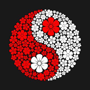 Red and White Yin Yang Flowers T-Shirt