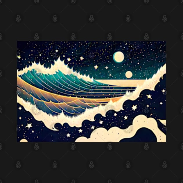 Night Ocean with Stars by ArtFactoryAI