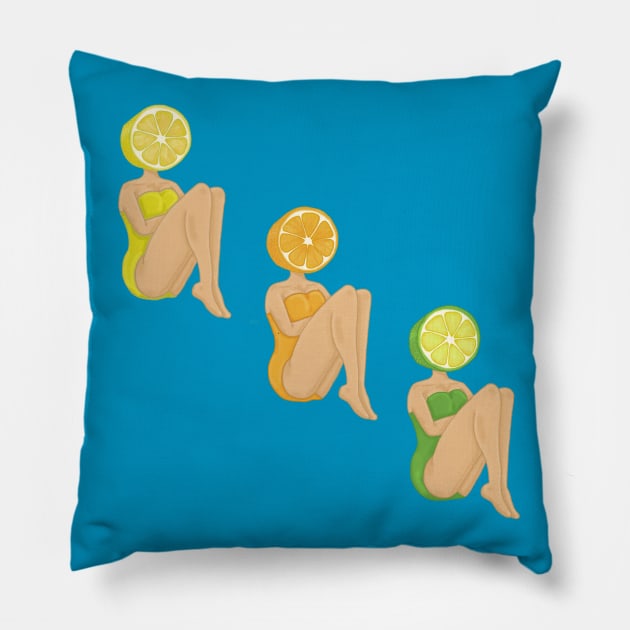 Summer Citrus Fruit Pinups Pillow by tesiamarieart