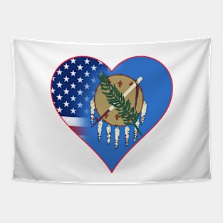 State of Oklahoma Flag and American Flag Fusion Design Tapestry