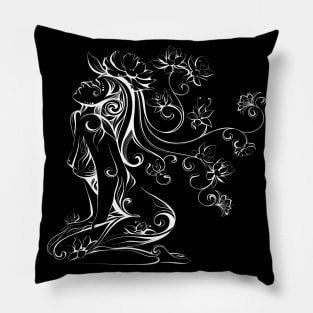 flower woman abstract art white version Pillow