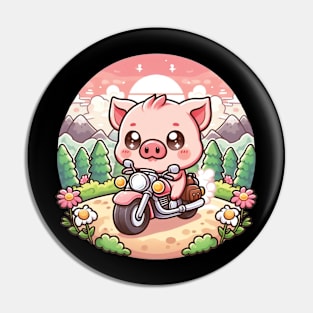 Happy Hog Riding Motorcycle Pin