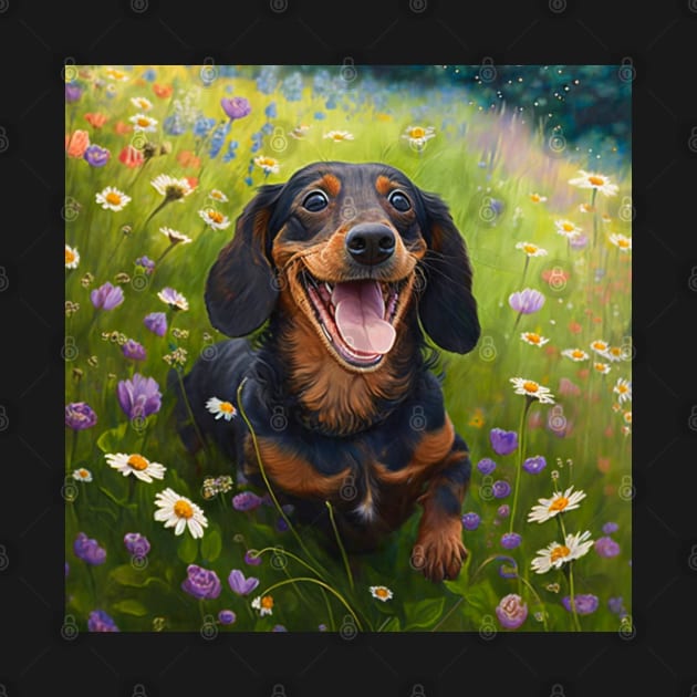 Wildflowers and Dachshund Impressionist Art Print by TheArtfulAllie